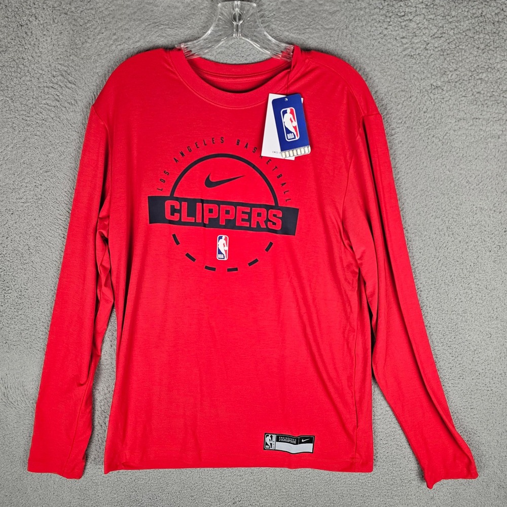Nike T-Shirt Mens M Red LA Clippers Los Angeles Basketball LS HQ9530-657